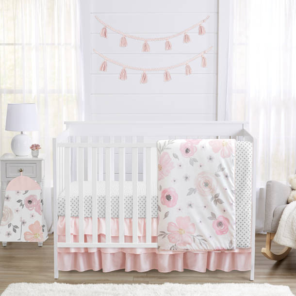 Sweet Jojo Designs Watercolor Floral 4 Piece Crib Bedding Set